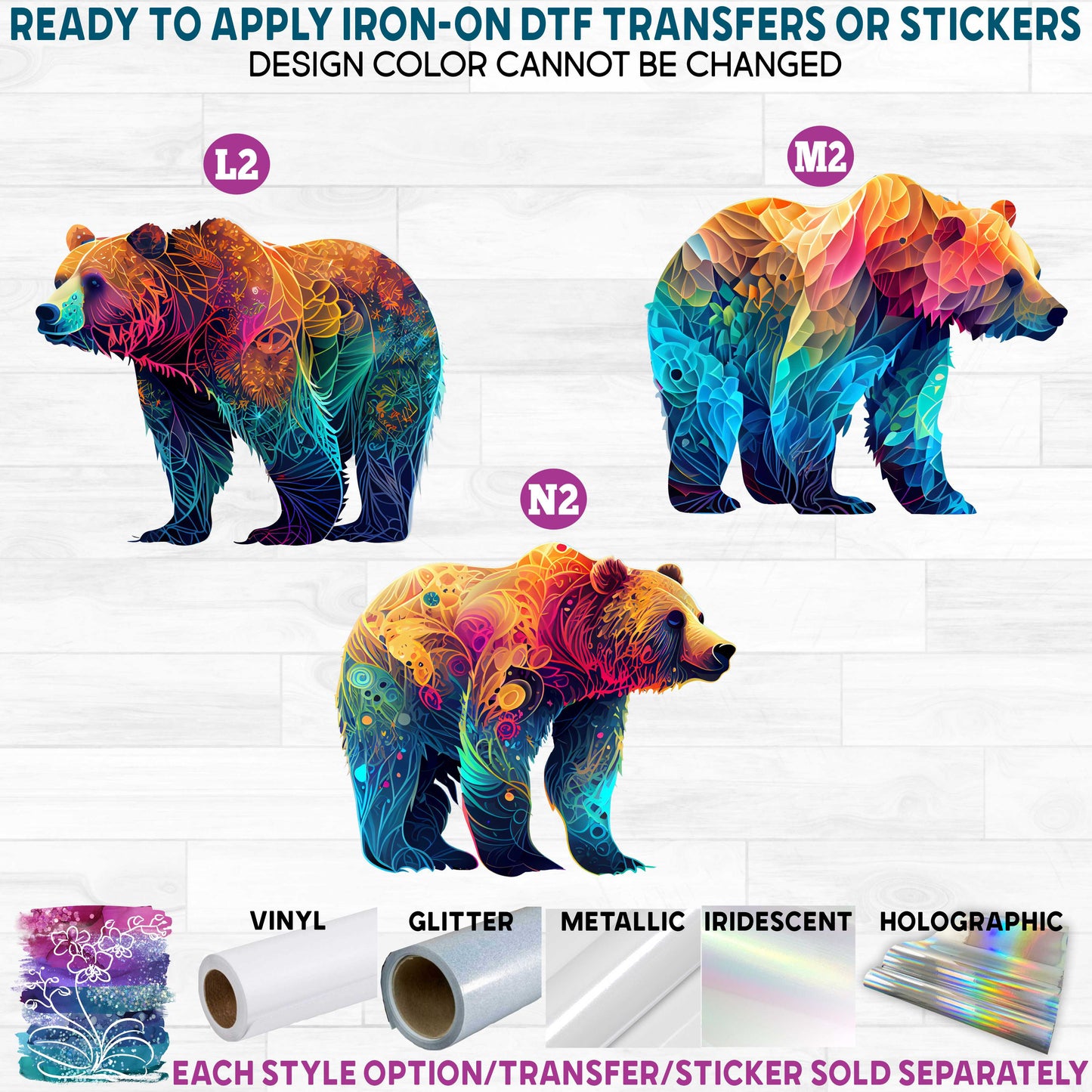 (s006-1) Floral Mama Papa Grizzly Kodiak Bear Bears Printed Heat Transfer or Sticker