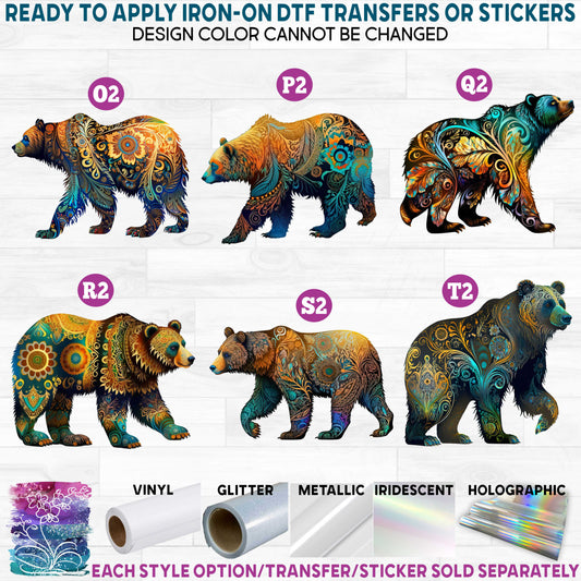 (s006-1) Floral Mama Grizzly Kodiak Bear Bears Printed Heat Transfer or Sticker