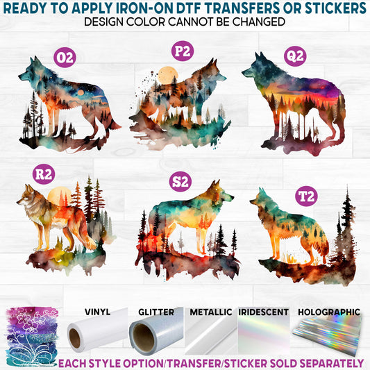 (s006-2-5) Wolf Wolves Watercolor & Illustrated Collection Style Options