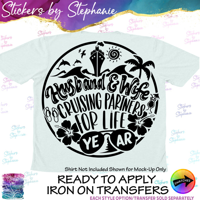 (s6-03-023) Husband Wife Cruising Partners for Life Iron-On Transfer