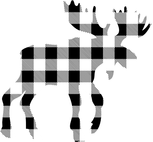 (s006-3-F) Moose Red, Green, Blue White Black Buffalo Plaid