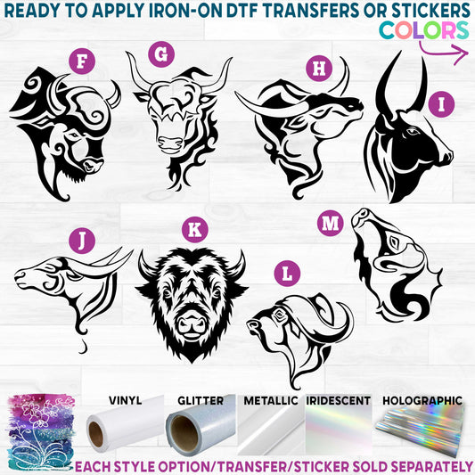 (s006-4) Water Buffalo Bison Ox Bull Printed Heat Transfer or Sticker