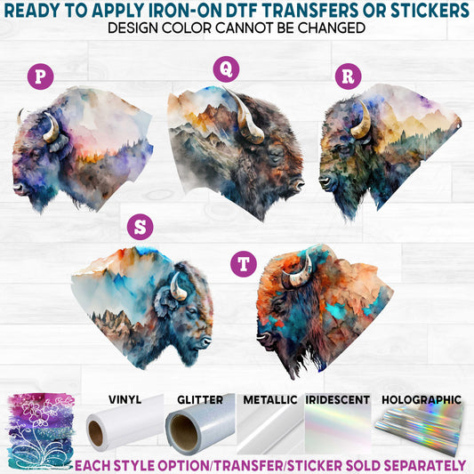 (s006-4) Watercolor Bison American Buffalo Printed Heat Transfer or Sticker