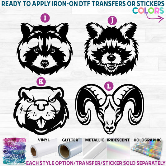 (s006-5) Racoon Face Beaver Printed Heat Transfer or Sticker