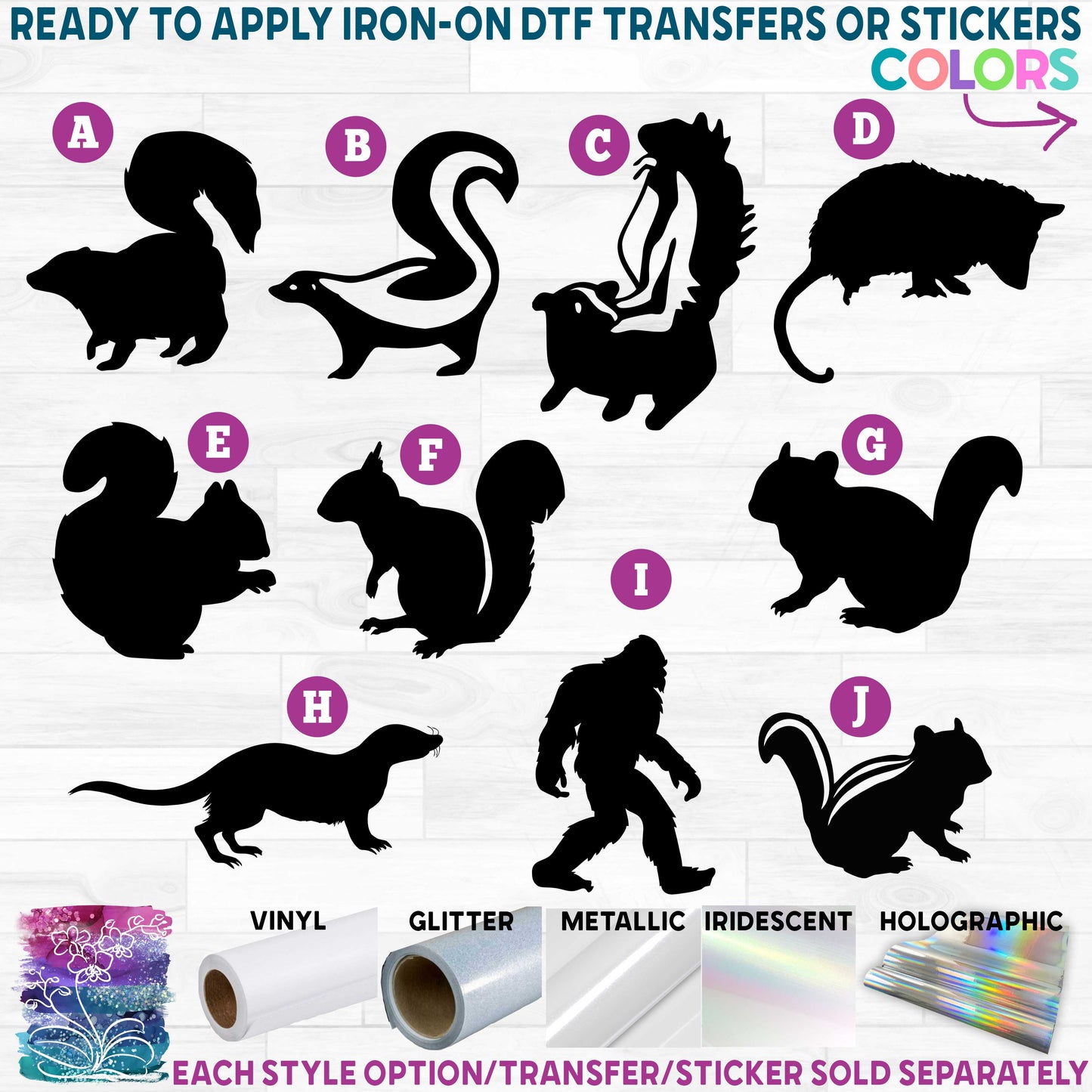 (s006-5) Forest Animals Printed Heat Transfer or Sticker