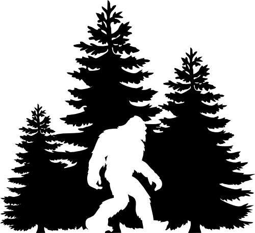 (s006-7-B) Bigfoot Sasquatch Trees Silhouette