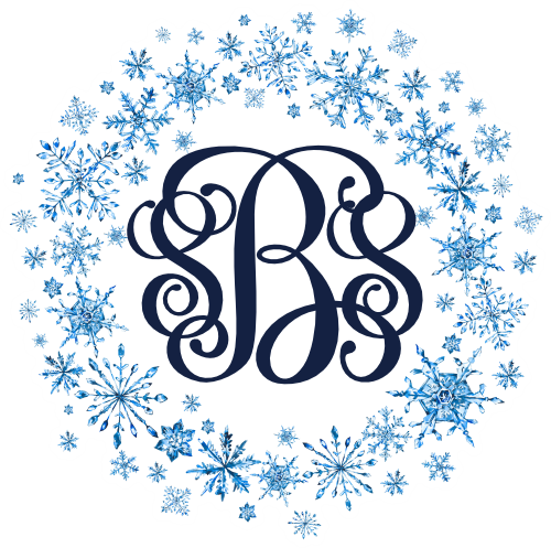 (060-02-B) Snowflake Snowflakes Watercolor Monogram Custom Text
