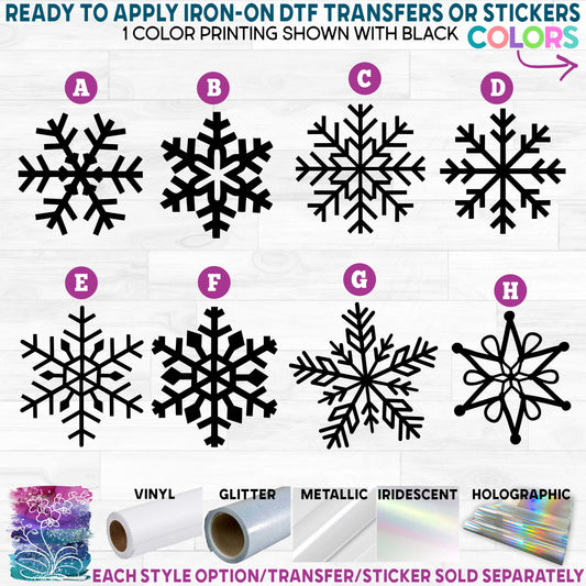 (s060-1) Single Snowflakes Snowflake Printed Heat Transfer or Sticker