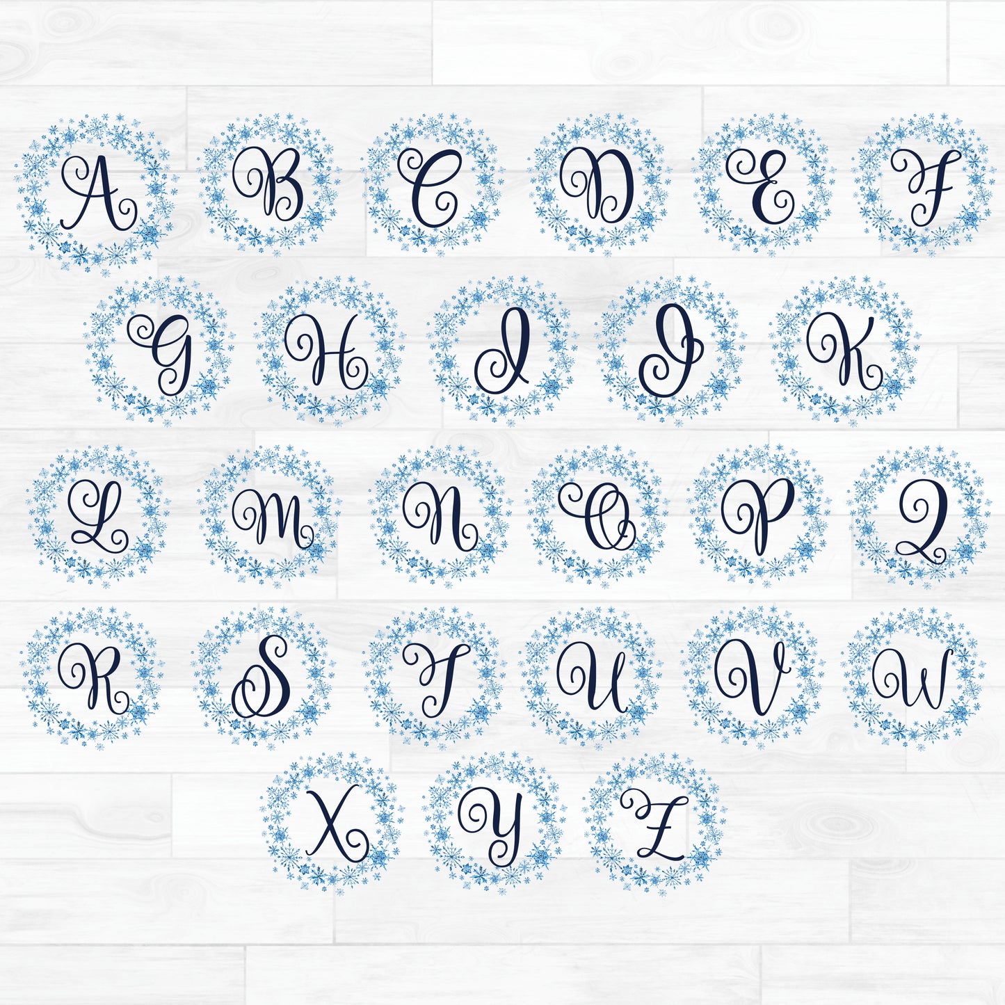 (s060-4) Handlettered Monogram Letter Watercolor Snowflake(old)