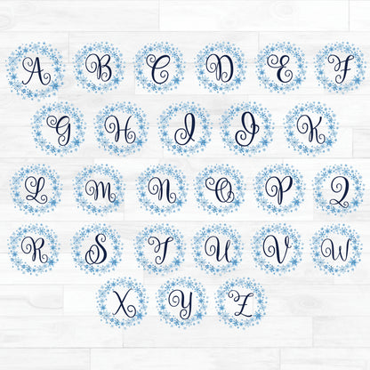 (s060-4) Handlettered Monogram Letter Watercolor Snowflake(old)