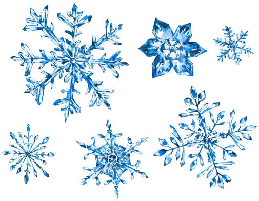 (060-S1) Watercolor Snowflakes Snow Flakes Set of Assorted Sizes