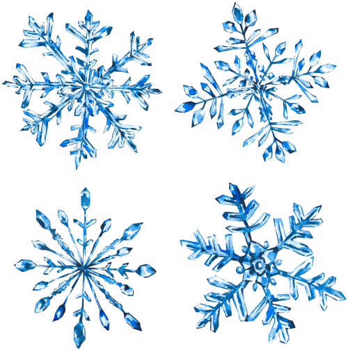 (060-S1) Watercolor Snowflakes Snow Flakes Set of Assorted Sizes