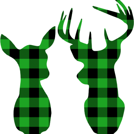 (s063-1-E/F) Deer Couple Buck Doe Red, Green, Blue White Black Buffalo Plaid