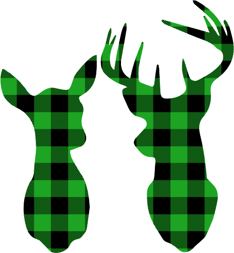 (s063-1-E/F) Deer Couple Buck Doe Red, Green, Blue White Black Buffalo Plaid