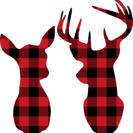 (s063-1-E/F) Deer Couple Buck Doe Red, Green, Blue White Black Buffalo Plaid