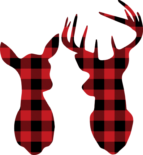 (s063-1-E/F) Deer Couple Buck Doe Red, Green, Blue White Black Buffalo Plaid