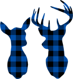 (s063-1-E/F) Deer Couple Buck Doe Red, Green, Blue White Black Buffalo Plaid