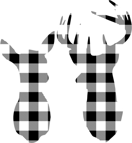 (s063-1-E/F) Deer Couple Buck Doe Red, Green, Blue White Black Buffalo Plaid