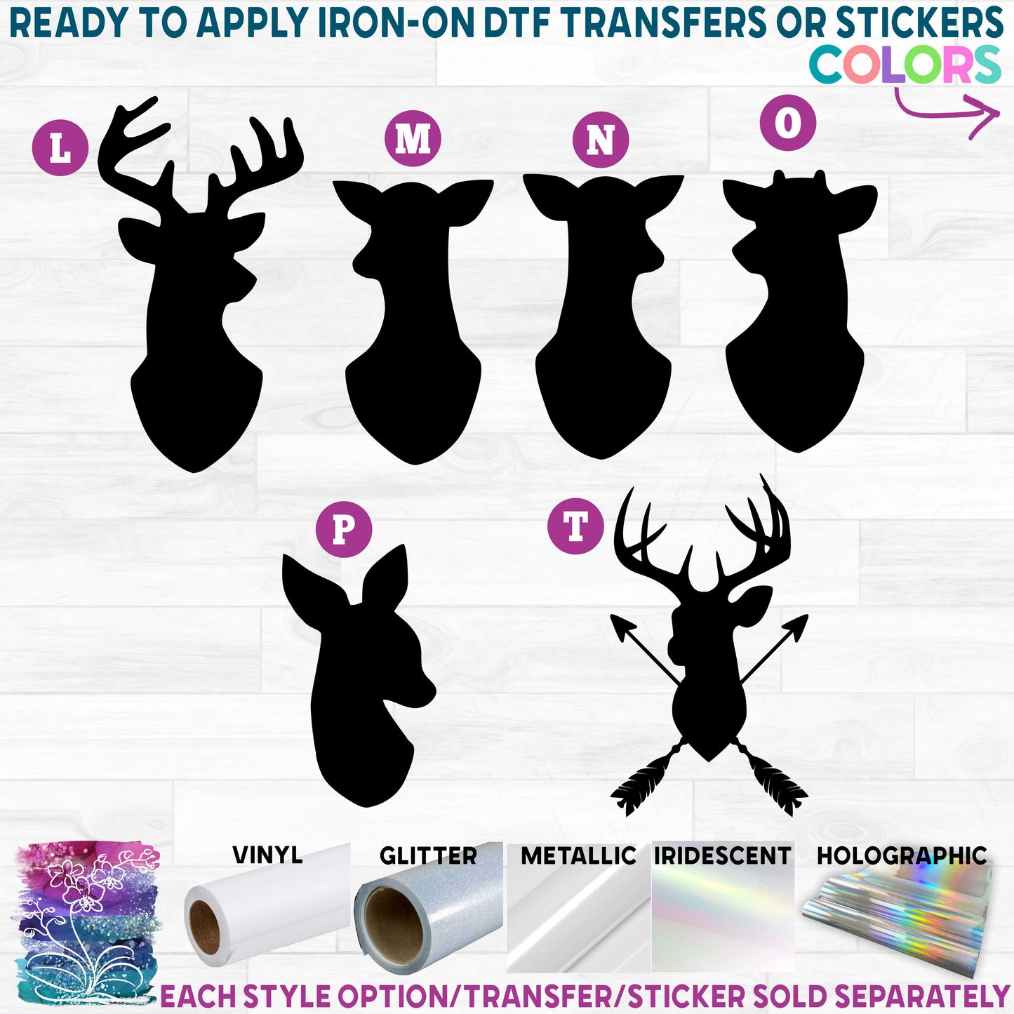 (s063-1) Deer Head Buck Doe Printed Heat Transfer or Sticker