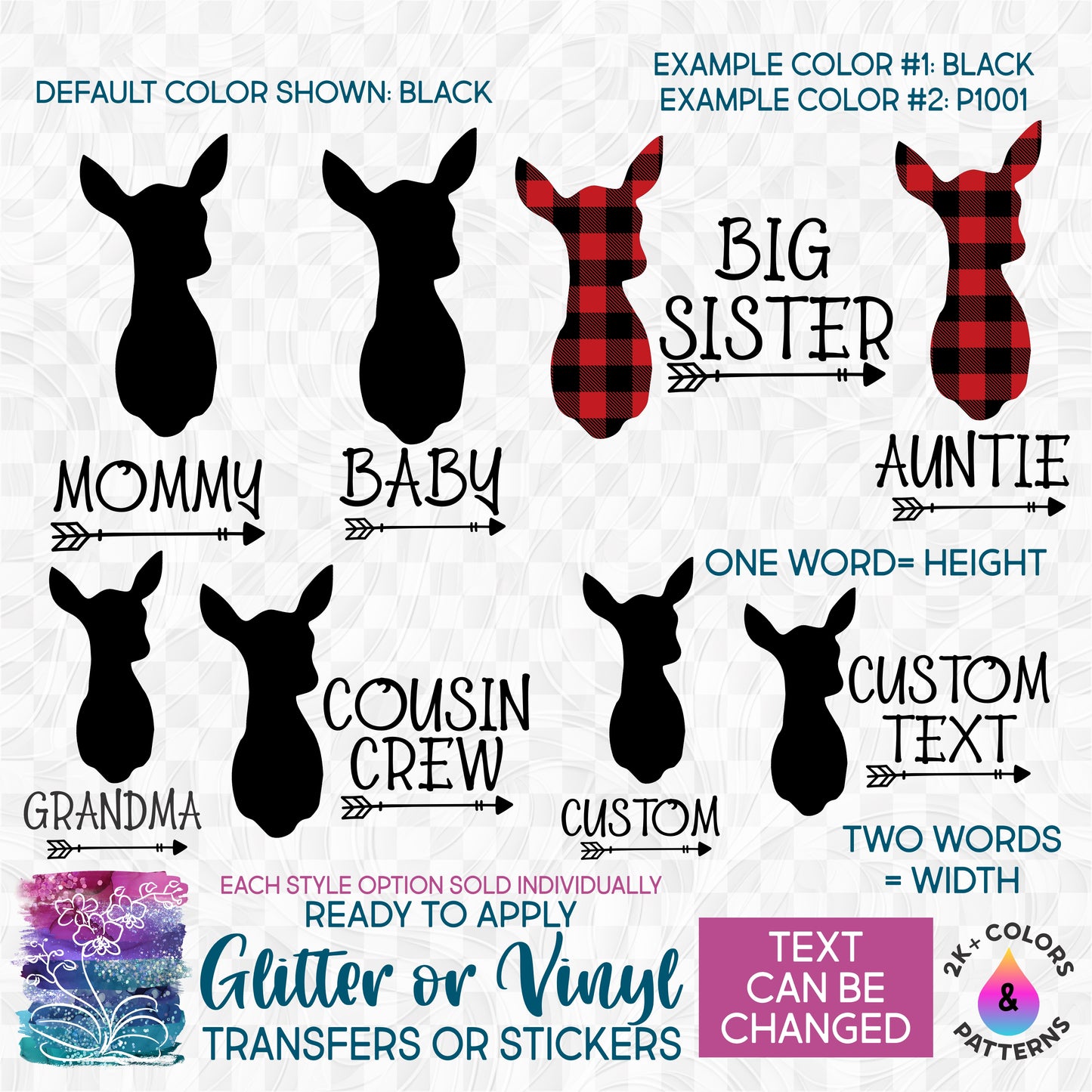 s63-5B Doe Deer Family Mama Sister Dad Brother Cousin Big Little Custom Printed Iron On Transfer or Sticker