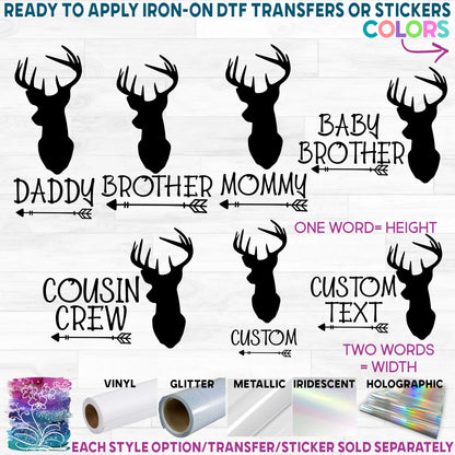 (s063-5A) Buck Deer Family Custom Text Printed Heat Transfer or Sticker