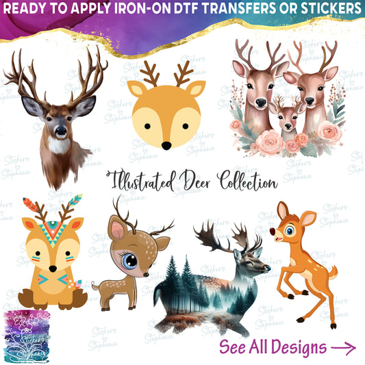(s063-6) Watercolor Illustrated Cartoon Deer 55+ Style Options