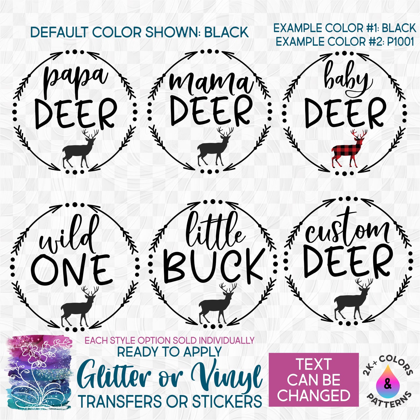 s63-7 Deer Buck Doe Fawn Family Mama Papa Baby Brother Sister Little Big Cousin Custom Text Custom Printed Iron On Transfer or Sticker