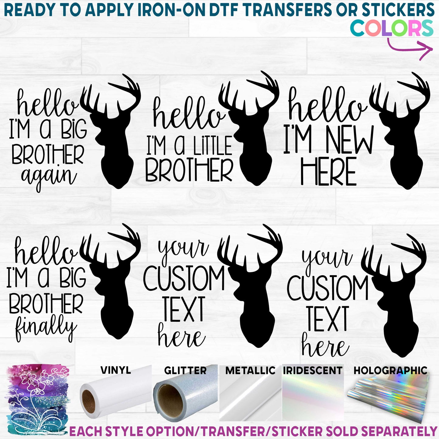 (s063-8A) Hello I'm New Here Buck Deer Head Custom Text Printed Heat Transfer or Sticker