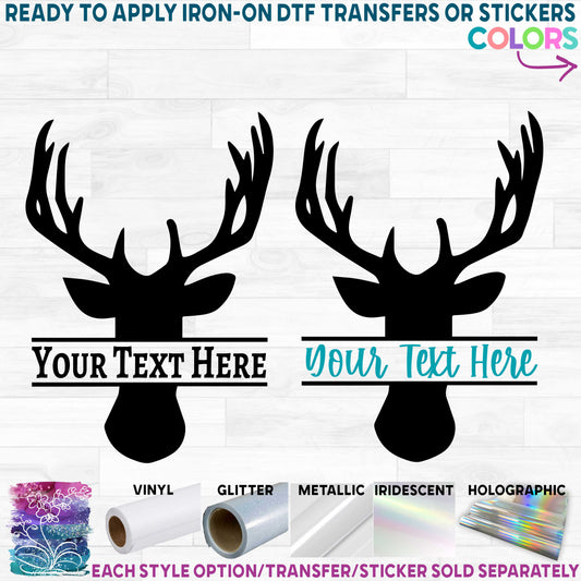 (s063-9A) Deer Buck Doe Split Name Printed Heat Transfer or Sticker