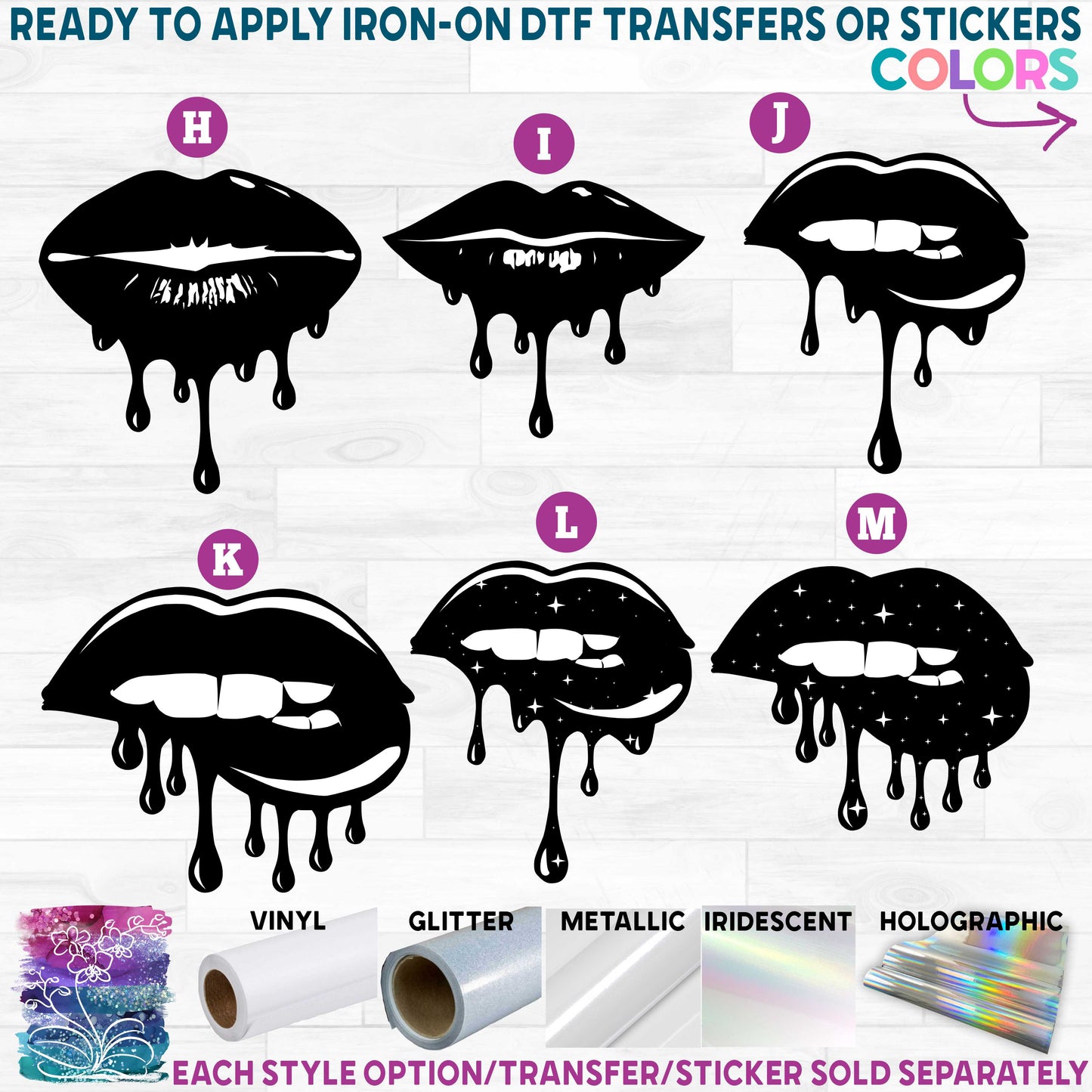 (s065) Dripping Kiss Kisses Lips Lip Printed Heat Transfer or Sticker