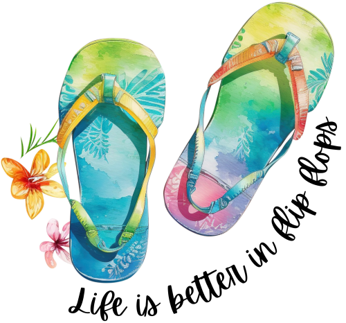 (s066-3C) Life is Better in Flip Flops Pink Roses