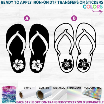 (s066-1) Flip Flops with Hibiscus Flowers Printed Heat Transfer or Sticker