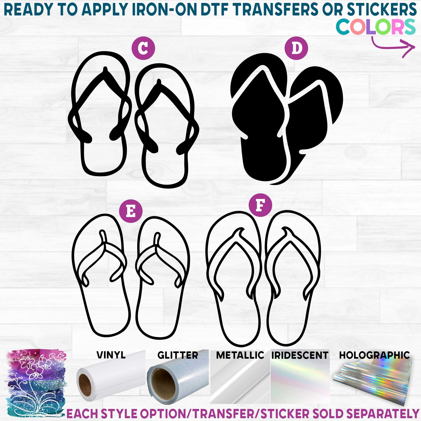 (s066-1) Flip Flops Sandals Printed Heat Transfer or Sticker