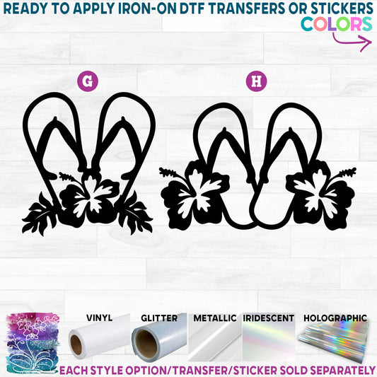 (s066-1) Flip Flops Hibiscus Flowers Printed Heat Transfer or Sticker