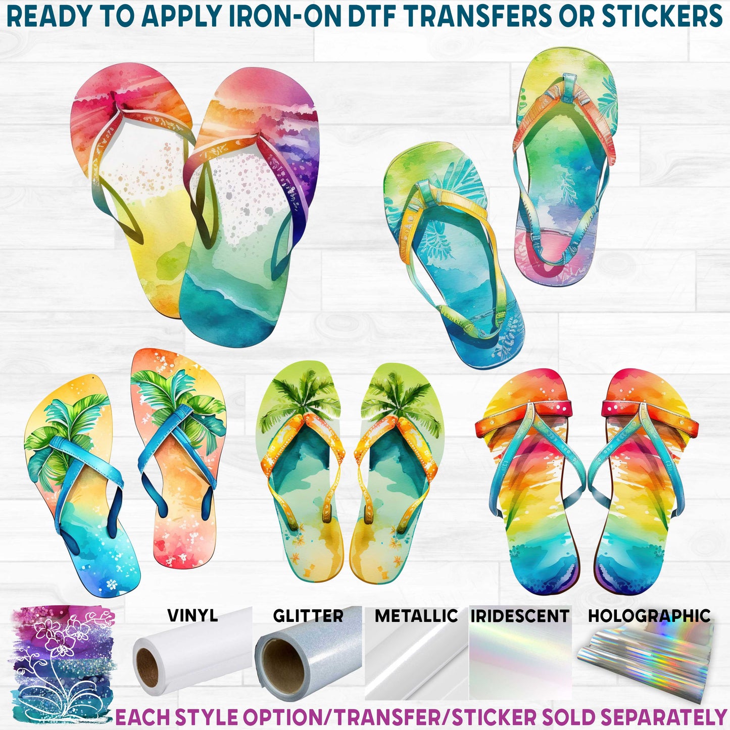 (s066-4) Watercolor Flip Flops Collection 7 Style Options