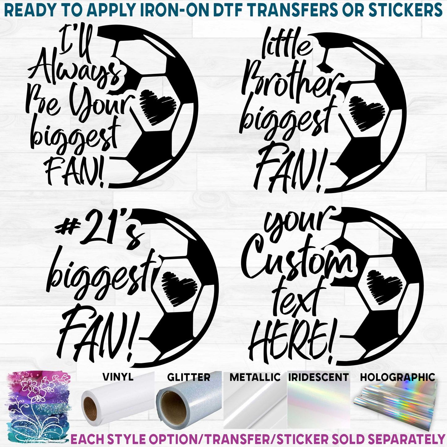 (s067-6E) Soccer Little Brother, Sister, Cousin Biggest Fan Custom Text