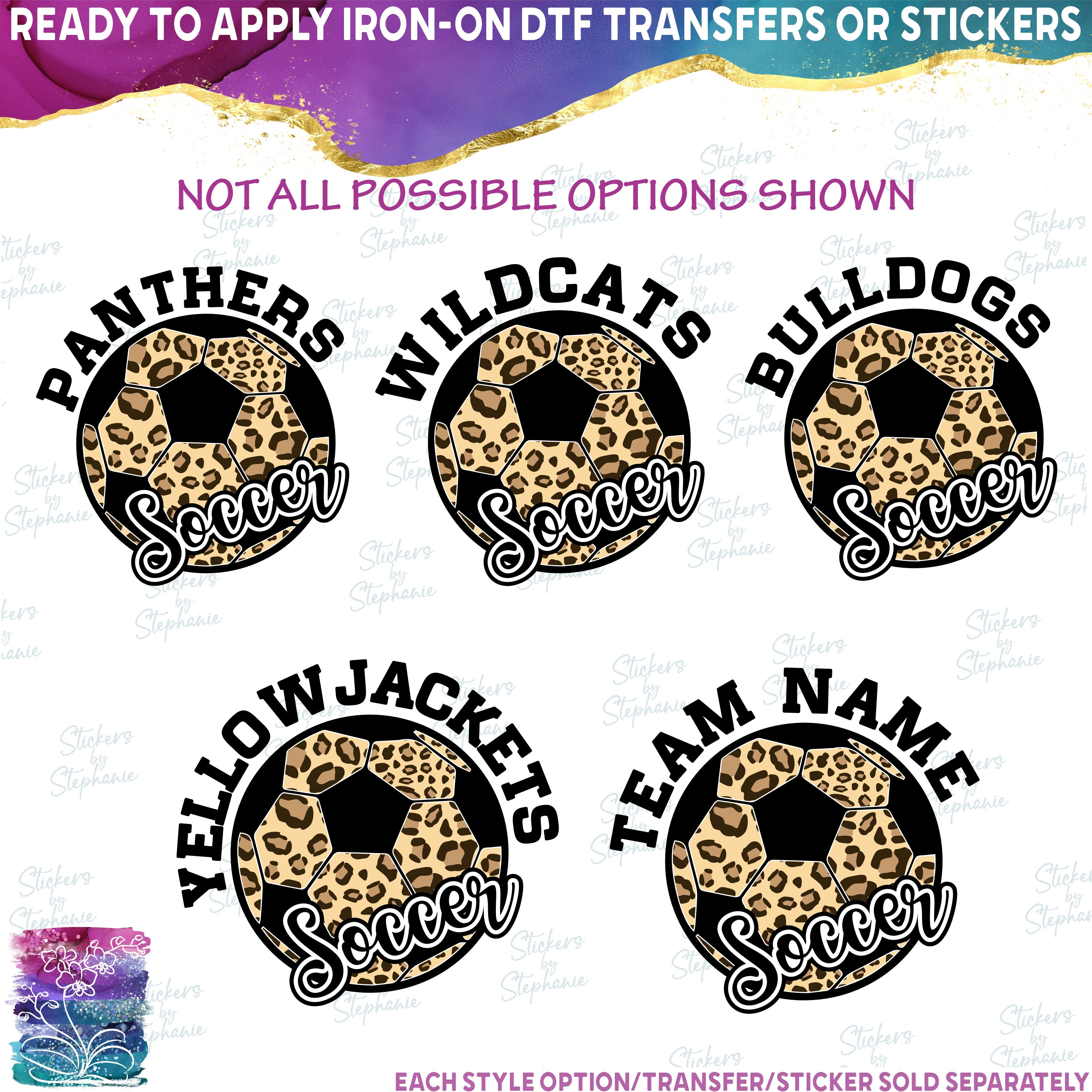 (s067-10D) Leopard Soccer Ball Team Name, Game Day, Vibes, Custom Text