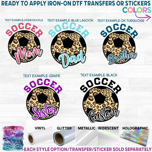 (s067-10B) Leopard Soccer Ball Family Mom Printed Heat Transfer or Sticker