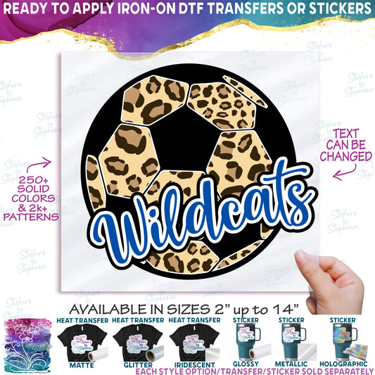 (s067-10C) Leopard Soccer Ball Team Name Custom Text