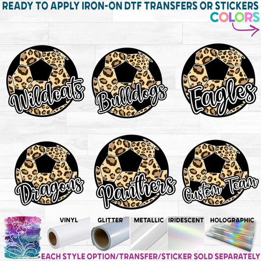 (s067-10C) Leopard Soccer Ball Team Name Custom Text