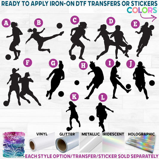 (s067-5) Ladies Lady Soccer Player Printed Heat Transfer or Sticker