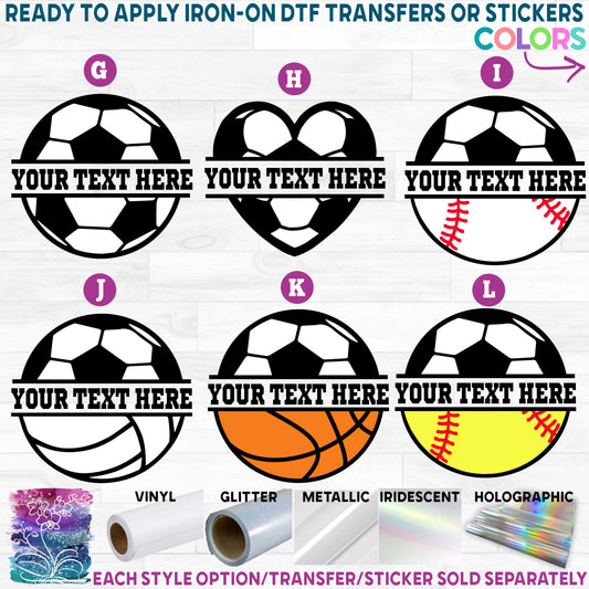 (s067-2G) Soccer Ball Split Team Name or Custom Text Printed Heat Transfer or Sticker