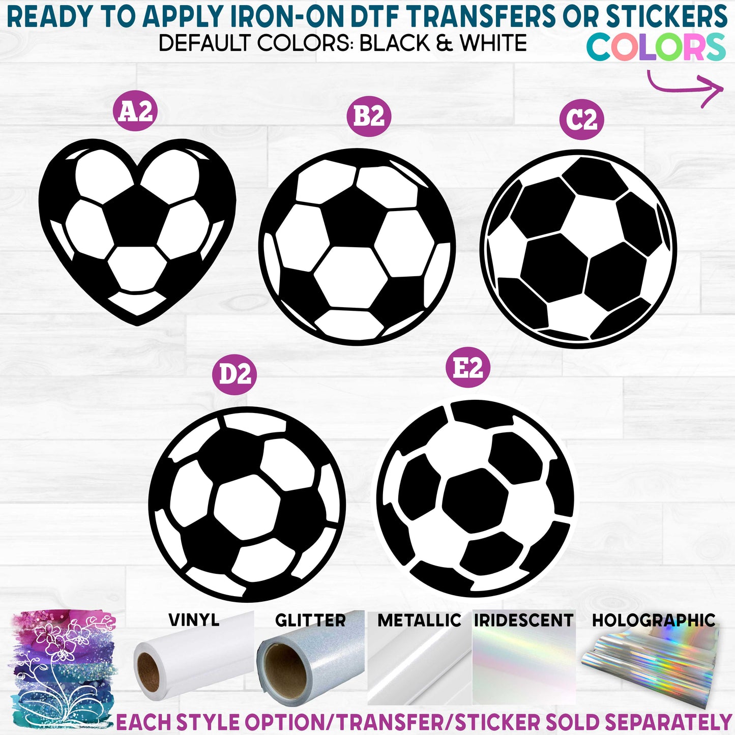 (s067-1) Black & White Soccer Ball Printed Heat Transfer or Sticker