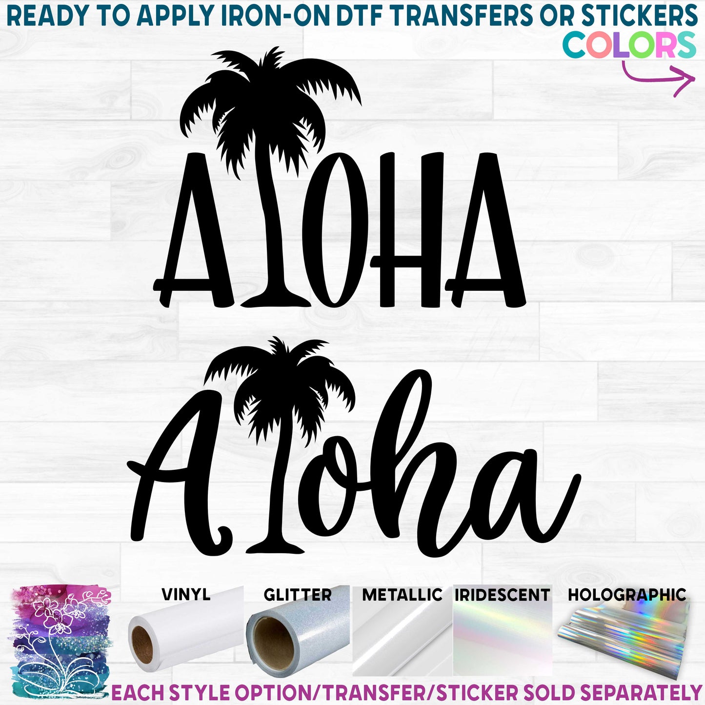 (s069-E) Aloha Palm Tree Printed Heat Transfer or Sticker