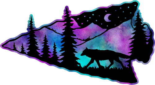 (s006-2-3) Arrowhead Wolf Green Purple Aurora Borealis Northern Lights