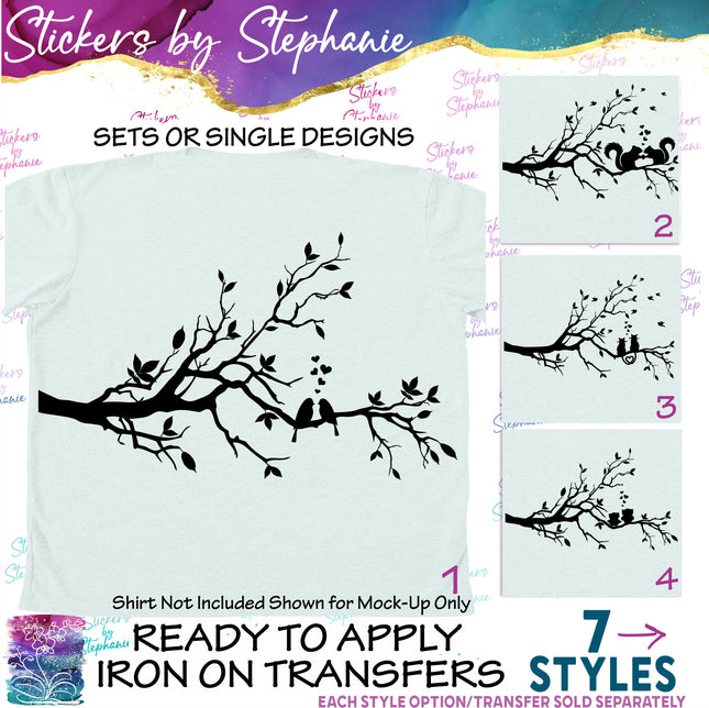 (s7-01-100) Tree Branch, Squirrels Love Birds Iron-On Transfer