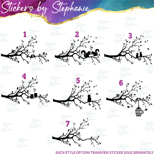 (s7-01-100) Tree Branch, Squirrels Love Birds Iron-On Transfer