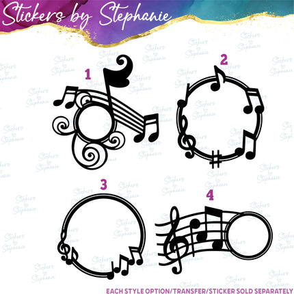 (s7-01-102) Music Notes Monogram Frame Iron-On Transfer