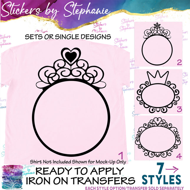 (s7-01-103) Crown Tiara Monogram Frame Iron-On Transfer