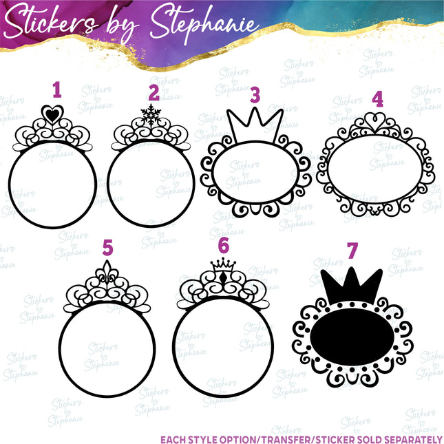 (s7-01-103) Crown Tiara Monogram Frame Iron-On Transfer